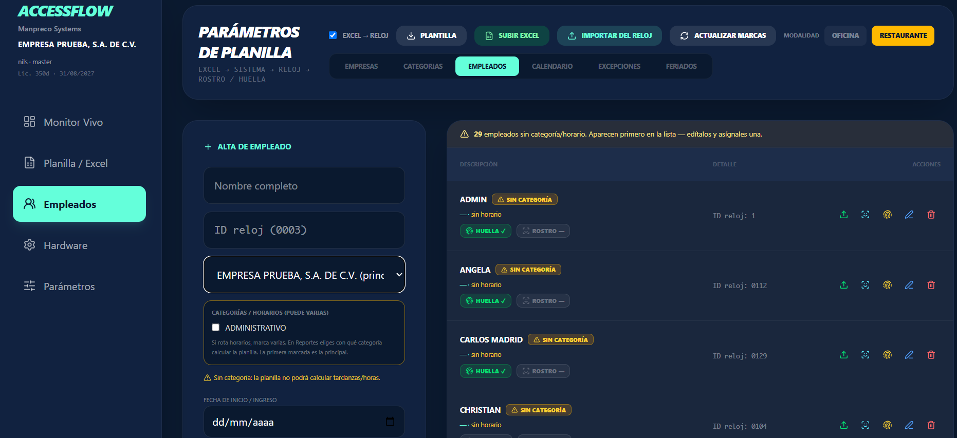 Pantalla de Software de Asistencia